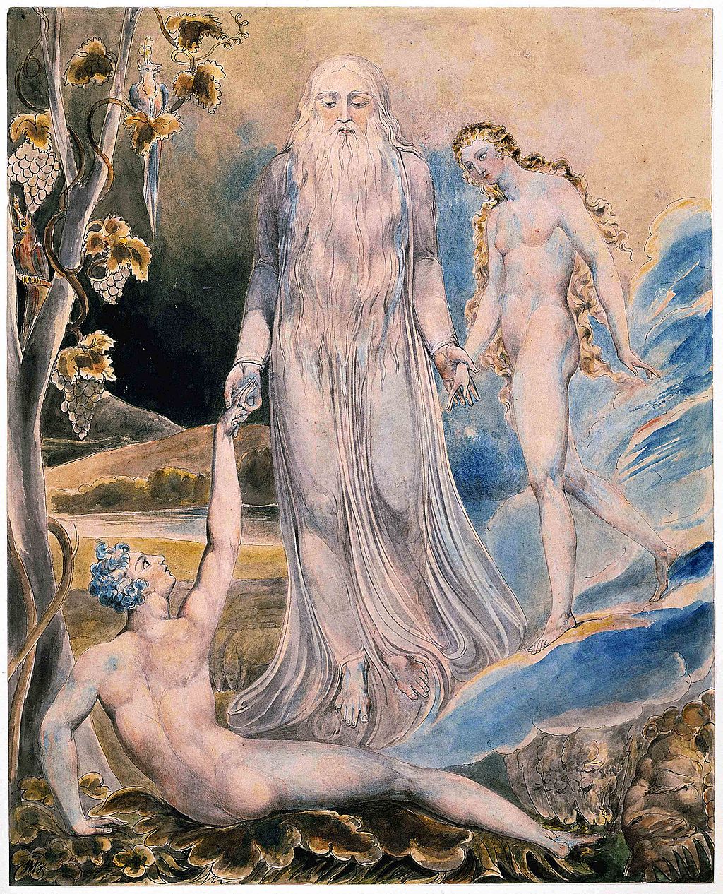 I love this illustration much better than the one I had in my head all these years. You can almost hear God making the introductions - "Adam, this is Eve. Eve, meet Adam." The Creation of Eve by William Blake is currently held by the Metropolitan Museum of Art.