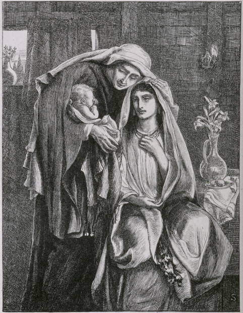 Simeon Solomon's "Naomi and the Child Obed" 1881 wood engraving was scanned by Simon Cook. You can see more of Simeon Solomon's Bible illustrations here.