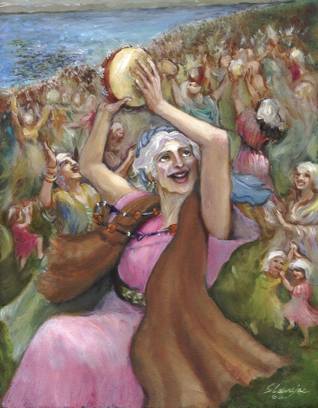 "Miriam Dances and Sings to the Lord," an original oil painting by Slavujac, 2001