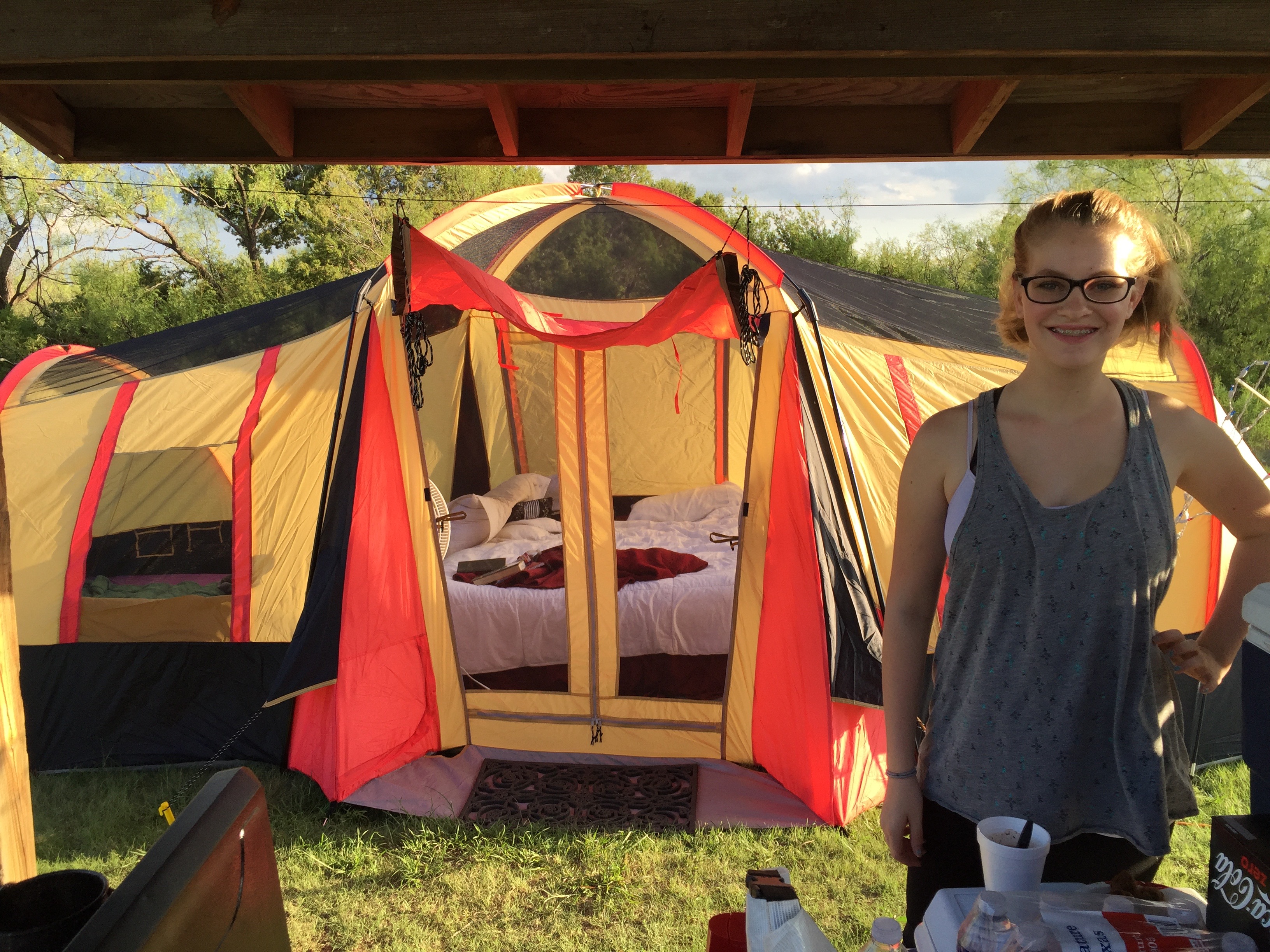 Our sweet home away from home for 5 glorious days at Caprock Canyons State Park. Chloe and I sold everything we could get our hands on from the garage to buy a big 3-room tent and two oscillating fans. It was worth it!